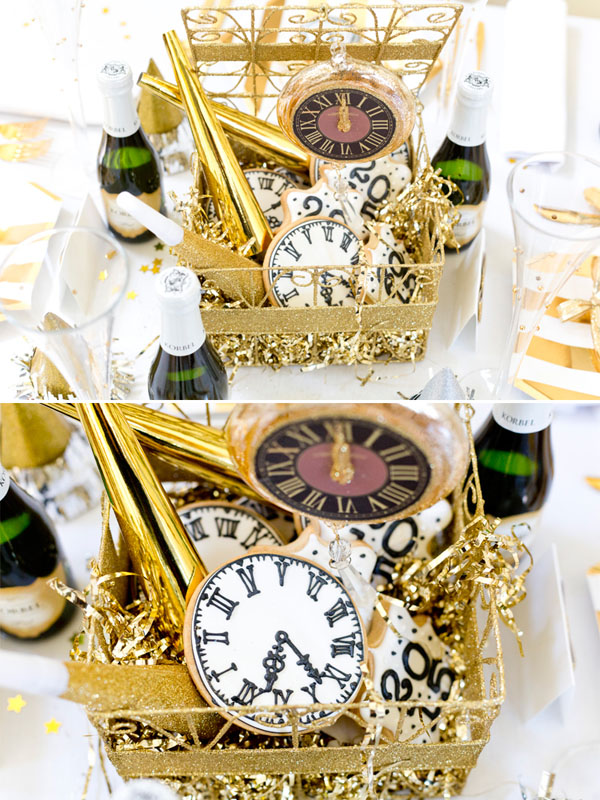 If you are ringing in the New Year at home try this metallic tablescape New Years Eve Tablescape centerpiece