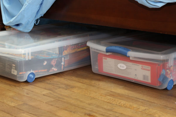 My favorite under the bed storage solutions are containers with wheels attached under the bed storage bins