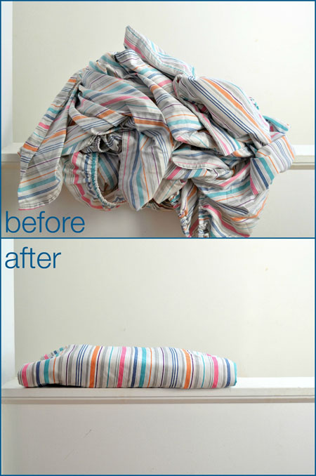 I am sharing a few handy tricks for keeping your linen closet tidy Fresh Linen Closet sheets before and after