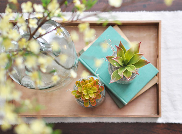 I used natural elements for this simple neutral table centerpiece. Neutral Natural Centerpiece Succulents