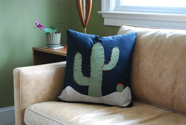 I got DIY creative and made this cool cactus pillow cover to add a Southwest vibe to my living room. No Sew Cactus Pillow DIY cactus pillow sofa