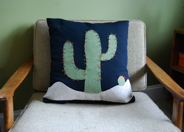 I got DIY creative and made this cool cactus pillow cover to add a Southwest vibe to my living room. No Sew Cactus Pillow cactus pillow on chair