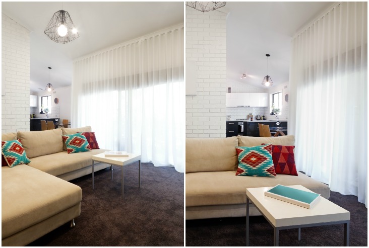 Hang curtains higher to create the illusion of a bigger space