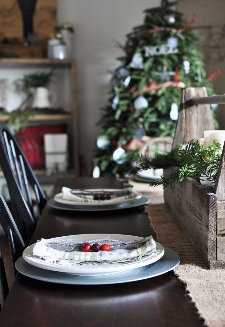 Simple Winter Tablescape Galvanized Chargers
