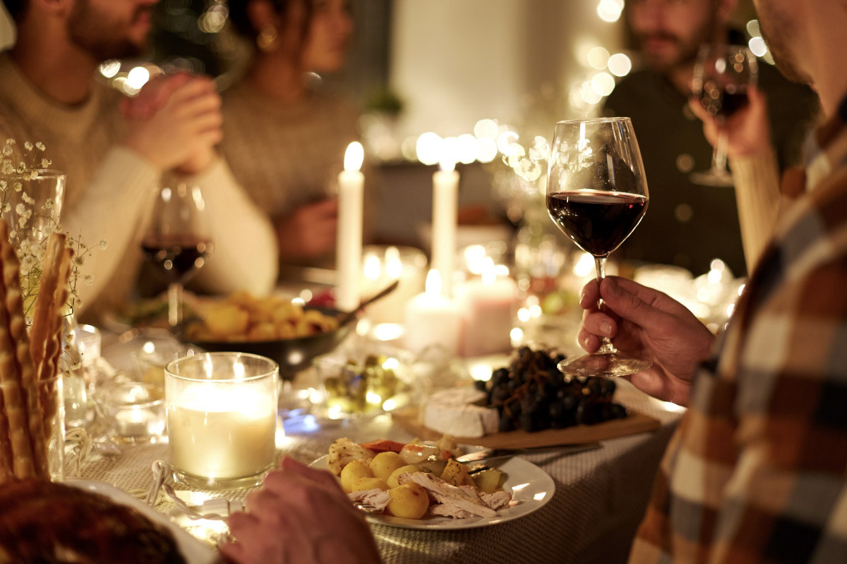 A close-up shot of a dinner plate at a holiday dinner.