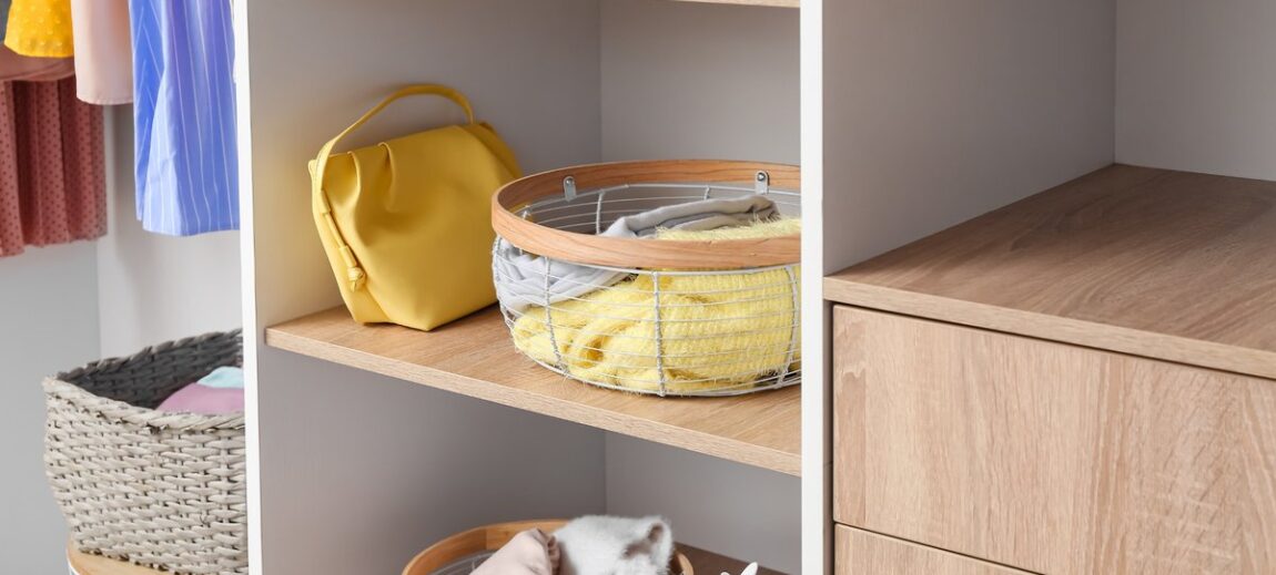 Baskets used for storing out-of-season clothing.