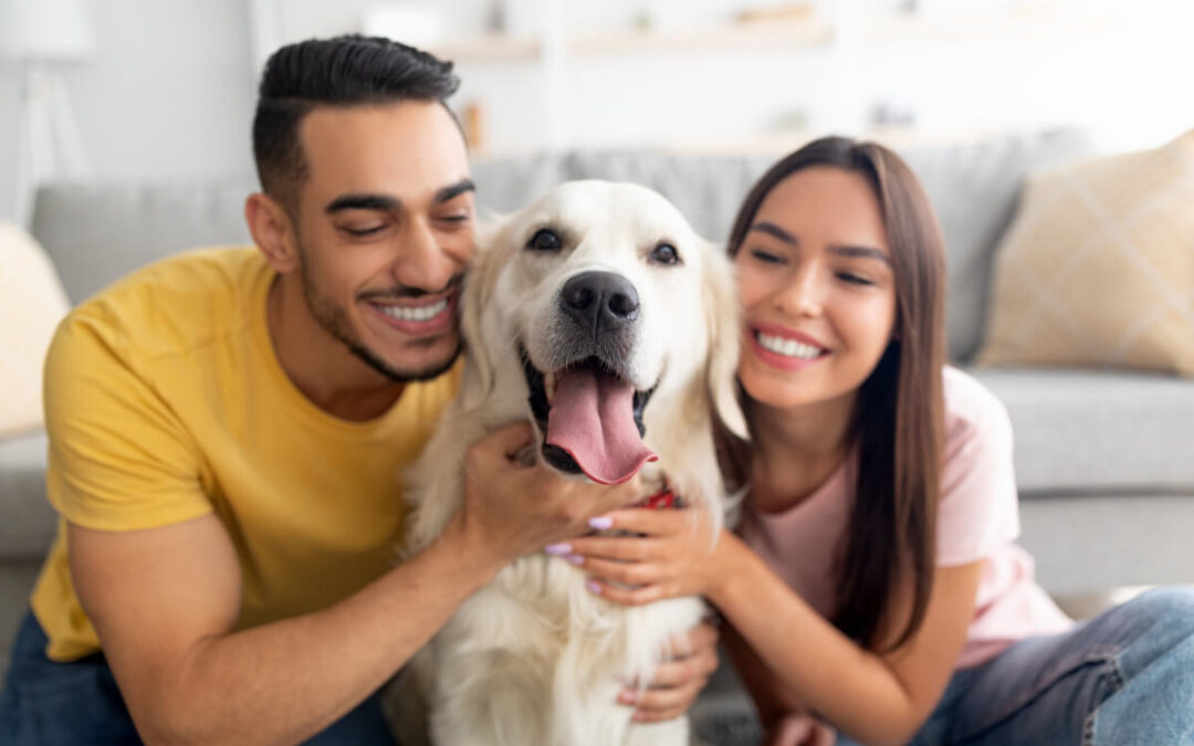 Renters playing with their pet in their apartment.