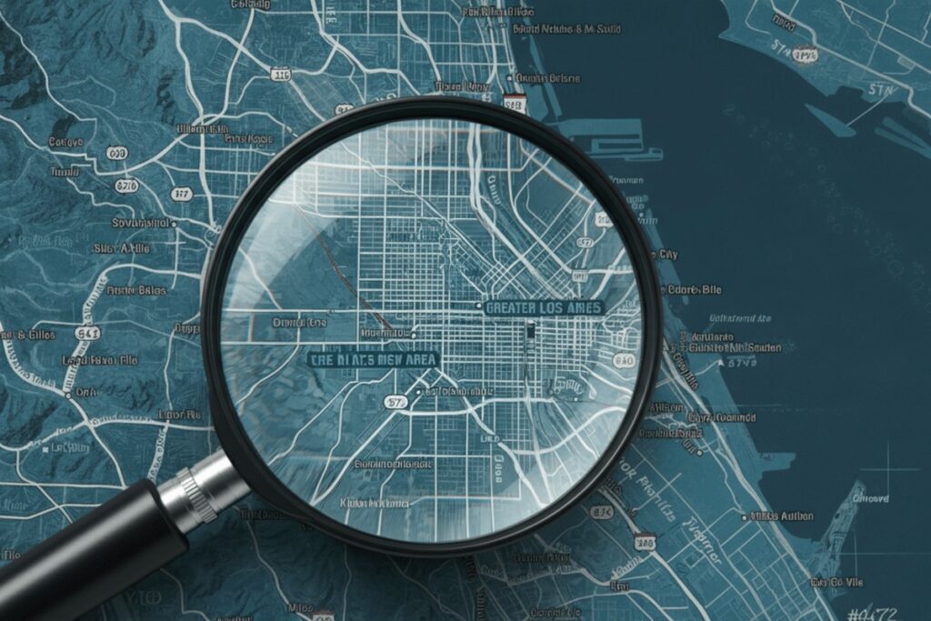 Magnifying glass over map