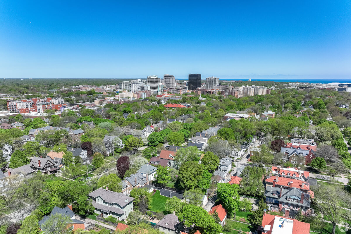 Birds eye view of Evanston, IL