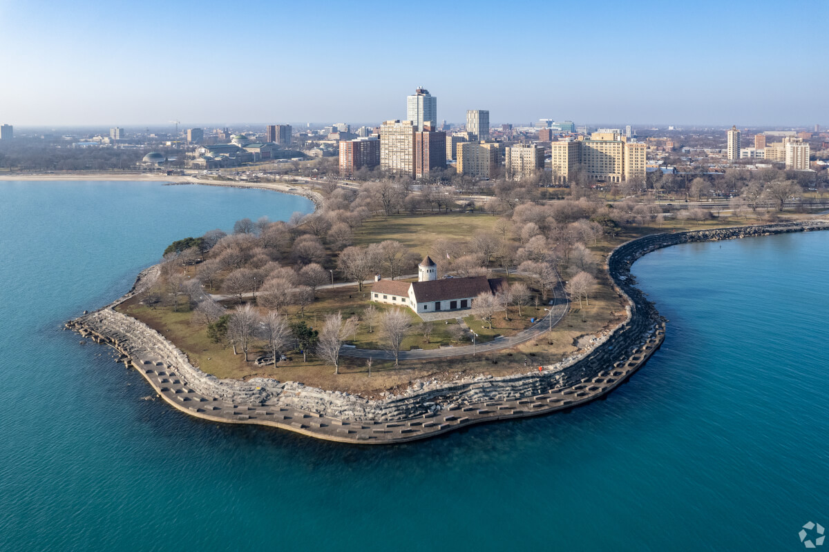 Aerial view of Hyde Park in Chicago, IL