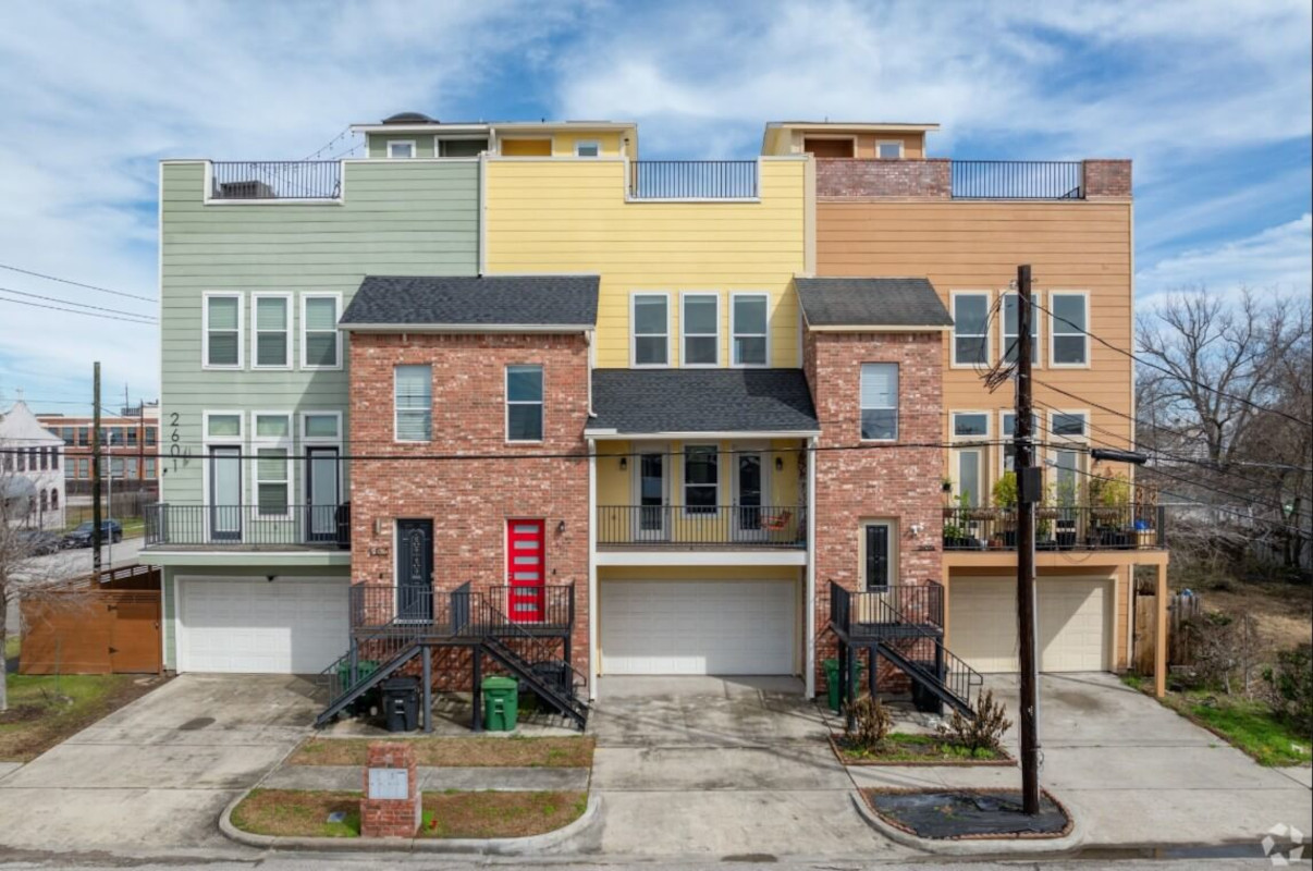 Colorful and brick townhomes in EaDo